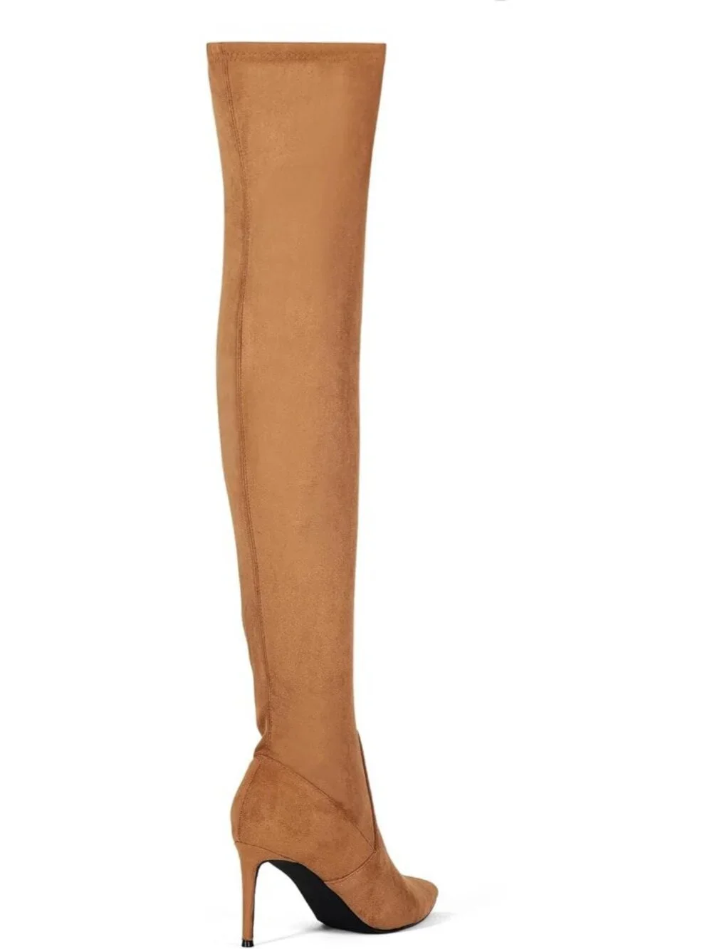 Women's Tan Synthetic Rubber Stretch Suede Long Pointed Toe Over the Knee Boot